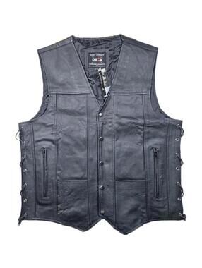 Defy - Black Leather Button Up Motorcycle Vest - Mens XXL